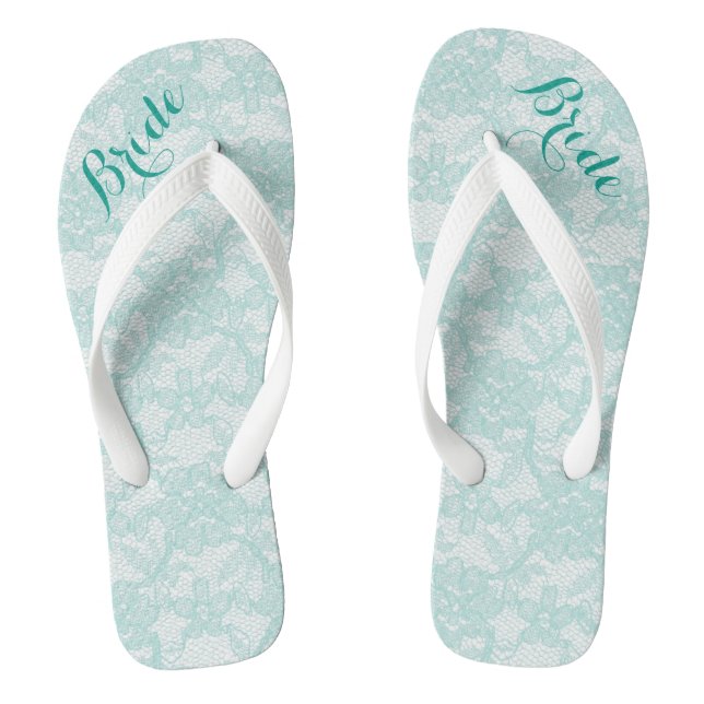 Rustikale aquamarine Spitze-Braut Flip Flops (Fußbett)