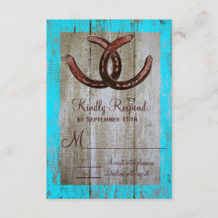 Rustikale Aquamarine Stallholz-Horseshoe-Hochzeits RSVP Karte