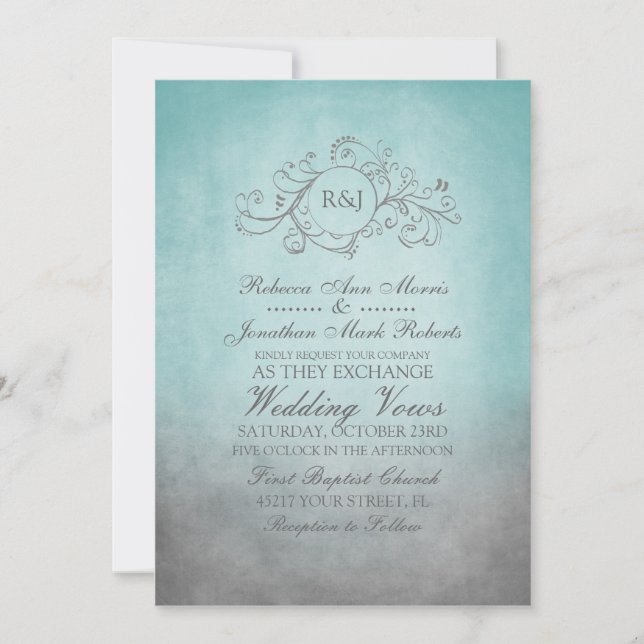 Rustikale Aquamarine und Bohemische Hochzeitseinla Einladung (Vorderseite)