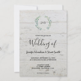 Rustikale Aquarell-Blätter auf Holzmonogramm Hochz Einladung