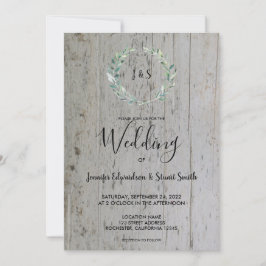 Rustikale Aquarell-Blätter auf Holzmonogramm Hochz Einladung