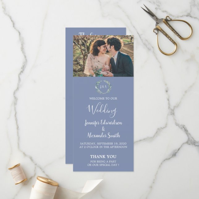 Rustikale Aquarell Blätter Foto Hochzeit Programm (Vorderseite/Rückseite Beispiel)