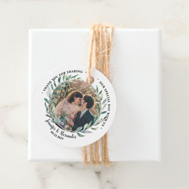 Rustikale Aquarell Blätter Hochzeit Foto Vielen Da Geschenkanhänger (Beispiel)