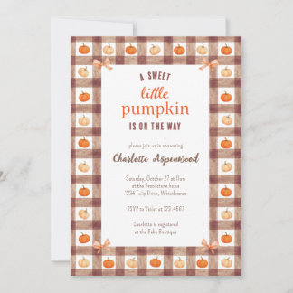 Rustikale Aquarell-Herbst-Gingham-Baby-Party Einladung