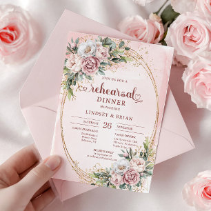 Rustikale Aquarell-Hochzeitsprobe-Karte in Hellros Einladung