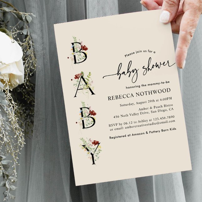 Rustikale Aquarell-Wildblume Neutrale Babydusche Einladung (Von Creator hochgeladen)