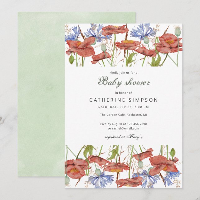 Rustikale Aquarell-Wildblumen Babydusche Einladung (Vorne/Hinten)