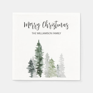 Rustikale Aquarellbaumen Skript Frohe Weihnachten Serviette
