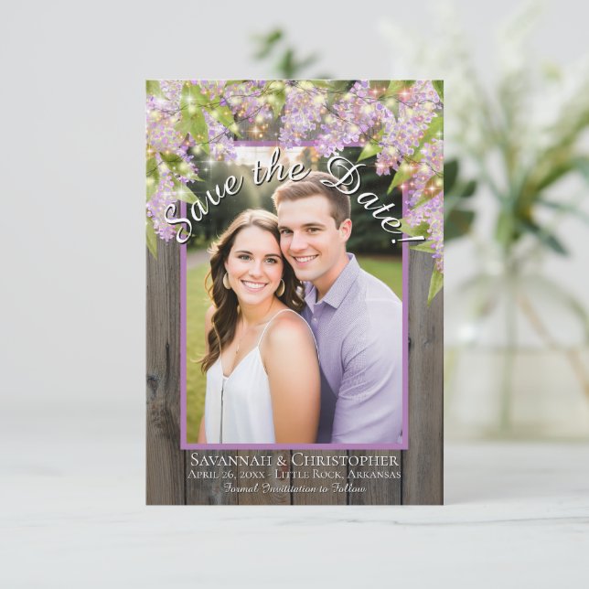 Rustikale Aquarellbilder auf Foto Hochzeit Save The Date (Stehend Vorderseite)