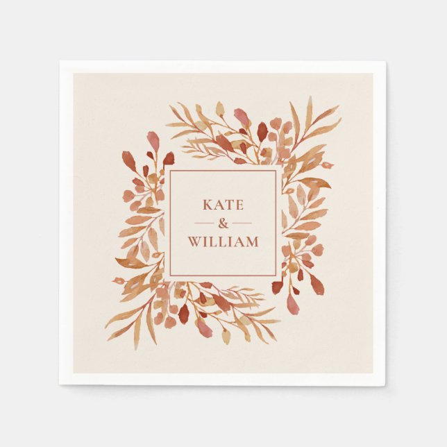 Rustikale Aquarellblätter Herbstliche Hochzeit im  Serviette (Vorderseite)
