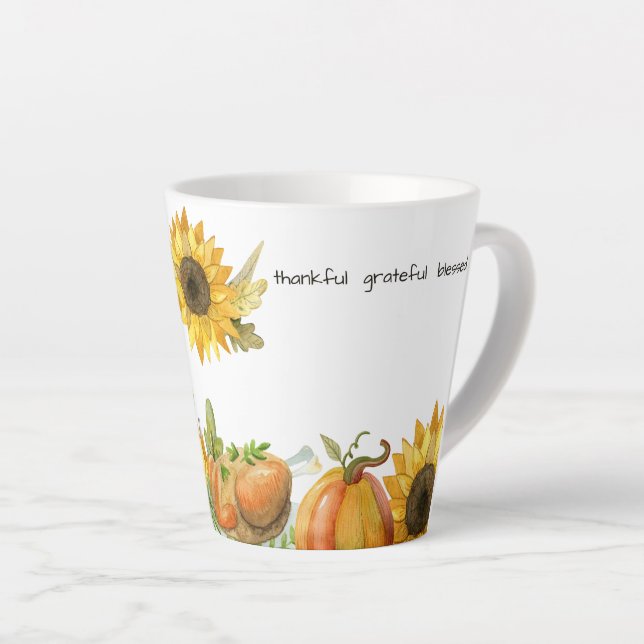 Rustikale Aquarellblume Kürbis Personalisiert Milchtasse (Rechte Ecke)