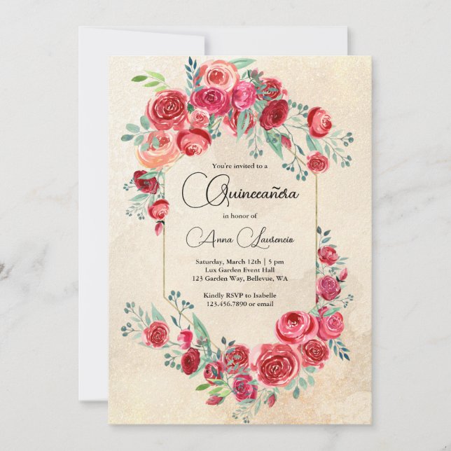 Rustikale Aquarellblume Quinceanera Einladung (Vorderseite)