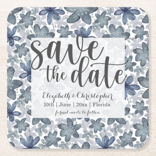 Rustikale Aquarellblume Save the Date Rechteckiger Pappuntersetzer (Vorderseite)