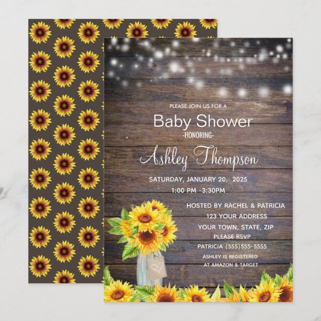 Rustikale Aquarellblumen und Jar Baby Dusche Einladung (Vorne/Hinten)