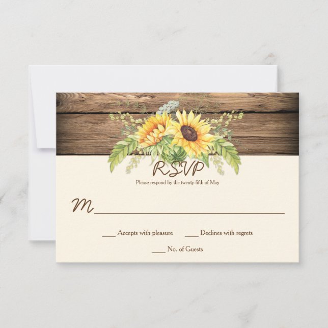 Rustikale Aquarellblüten Barnholz-RSVPs RSVP Karte (Vorderseite)