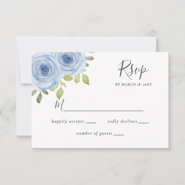 Rustikale Aquarellblütenblütenblütenblüte Blauer H RSVP Karte (Vorderseite)