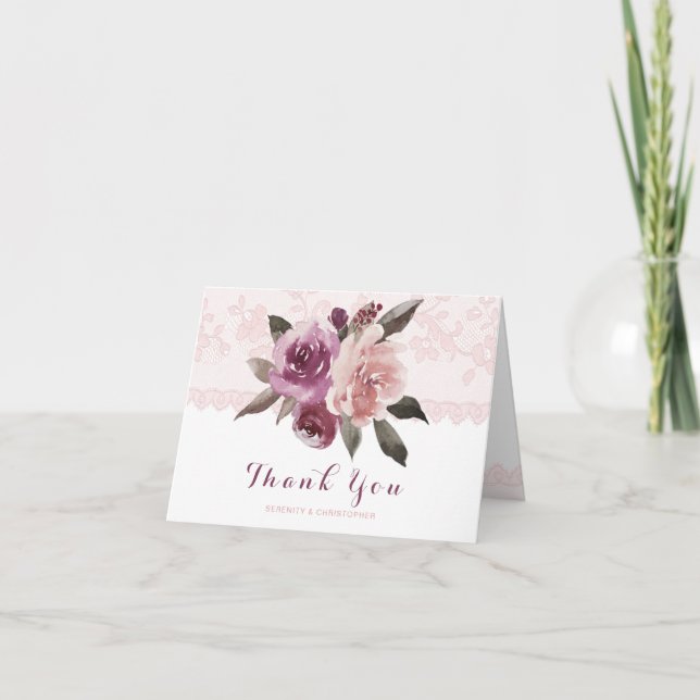 Rustikale Aquarellblütenhochzeit Vielen Dank Dankeskarte (Vorderseite)