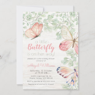 Rustikale Aquarellbutterfliegen Girl Baby Dusche Einladung