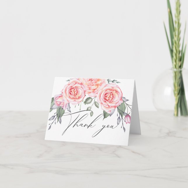 Rustikale Aquarellfarbe Hütte Rosa Rosen Dankeskarte (Vorderseite)