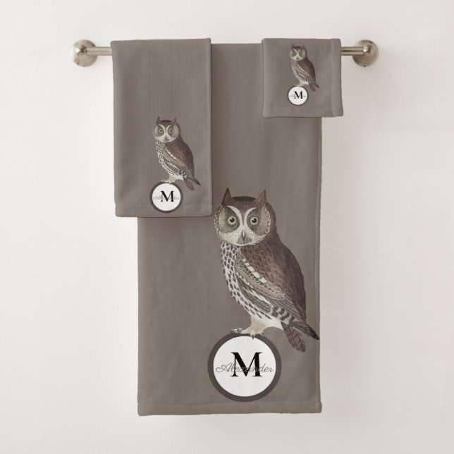 Rustikale Aquarellfarbe Monogramm Name braun/grau Badhandtuch Set (Insitu)