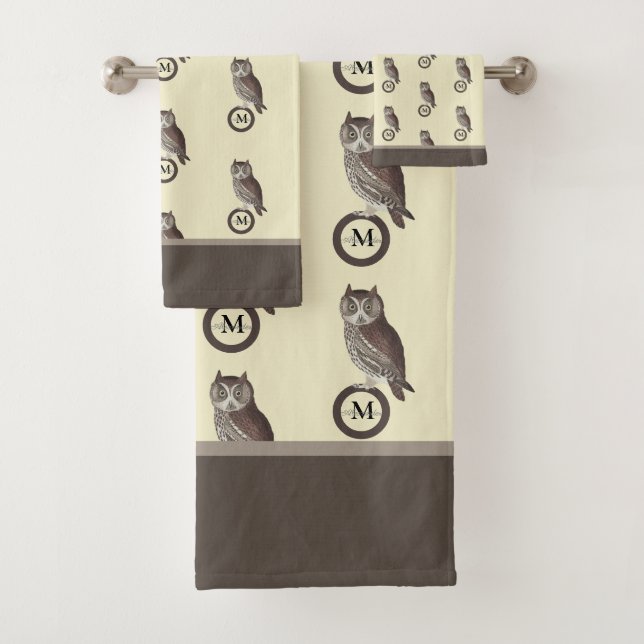 Rustikale Aquarellfarbe Monogramm Name Elfenbeincr Badhandtuch Set (Insitu)