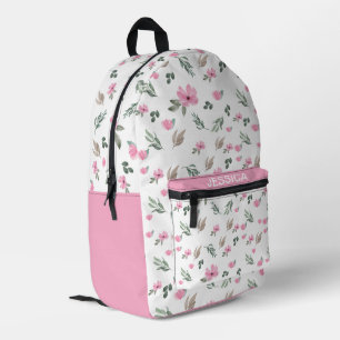 Rustikale Aquarellfarbe Rosa Blume Personalisiert  Bedruckter Rucksack