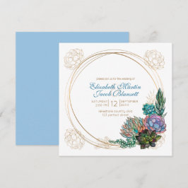 Rustikale Aquarellfarbe Sukkulent, blaue Hochzeit Einladung