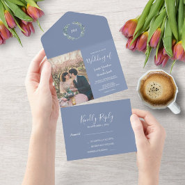 Rustikale Aquarellfarben Blätter Monogramm Foto Ho All In One Einladung