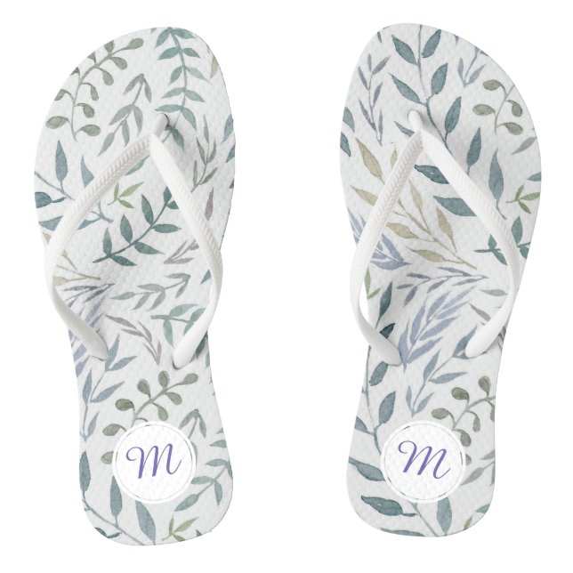 Rustikale Aquarellfarben und Foliage Monogramm Flip Flops (Fußbett)