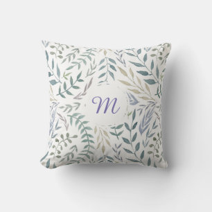 Rustikale Aquarellfarben und Foliage Monogramm Kissen