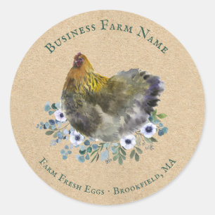 Rustikale Aquarellfarm Frische Eier Blumenstrauß Runder Aufkleber