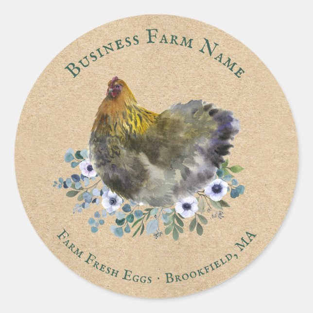 Rustikale Aquarellfarm Frische Eier Blumenstrauß Runder Aufkleber (Vorderseite)