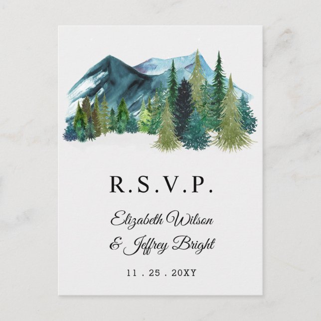Rustikale Aquarellgebirge Pine Winter UAWG Einladungspostkarte (Vorderseite)
