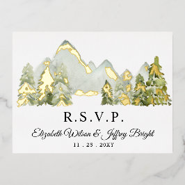 Rustikale Aquarellgebirge Pine Winter UAWG Folie Einladungspostkarte