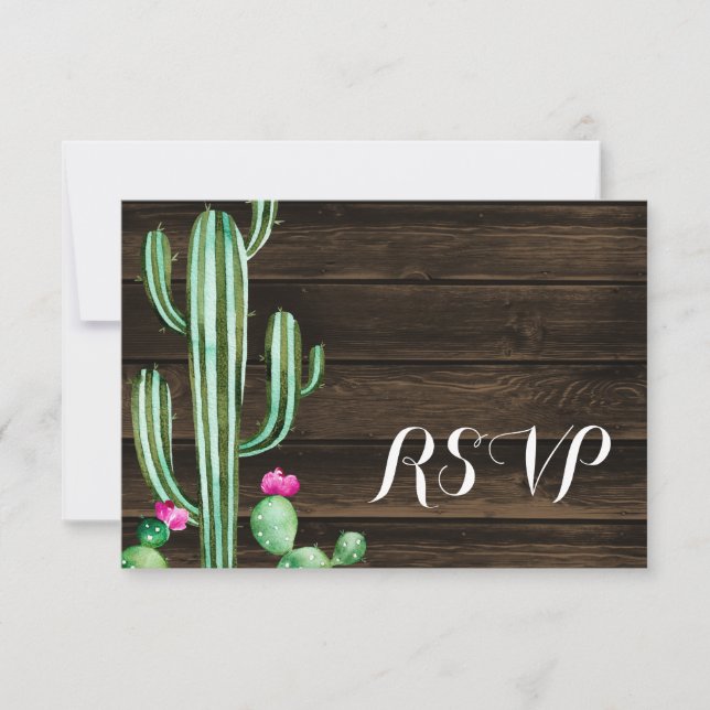 Rustikale Aquarellkaktus Barnholz-UAWG RSVP Karte (Vorderseite)