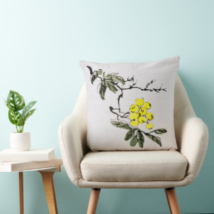 Rustikale Aquarellmalerei Botanischer Obstbaum Kissen