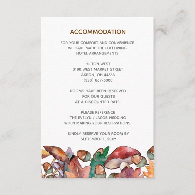 Rustikale Aquarellmushrooms Hochzeit im Herbst Begleitkarte (Vorderseite)