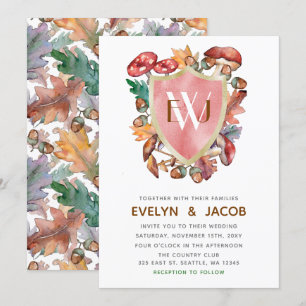 Rustikale Aquarellmushrooms Hochzeit im Herbst Einladung
