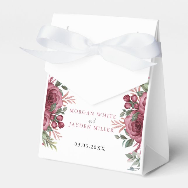 Rustikale Aquarellpadel Maroon Bloom Wedding Fav Geschenkschachtel (Vorderseite)