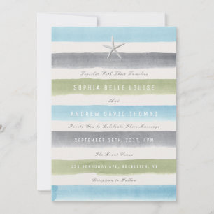 Rustikale Aquarellstreifen Wassersport Hochzeit Einladung