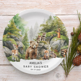 Rustikale Aquarelltiere Kinderdusche Pappteller