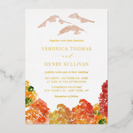 Rustikale Aquarellwald-Hochzeit im Herbst Folieneinladung