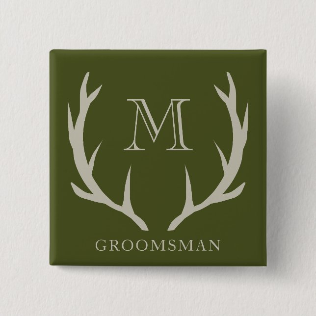Rustikale Army Green Antler Custom Trauzeugen Gift Button (Vorderseite)