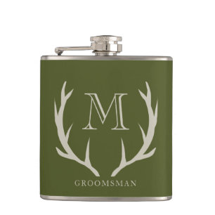 Rustikale Army Green Antler Custom Trauzeugen Gift Flachmann