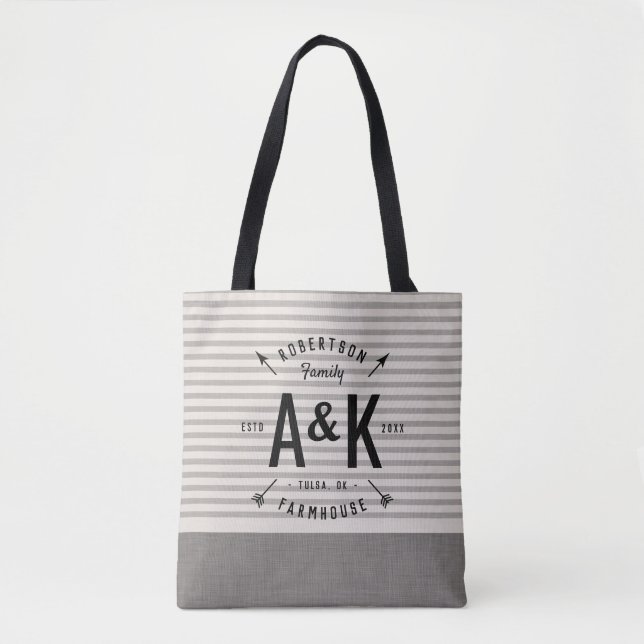 Rustikale Arrow-Monogramm-Totbeutel Tasche (Vorderseite)