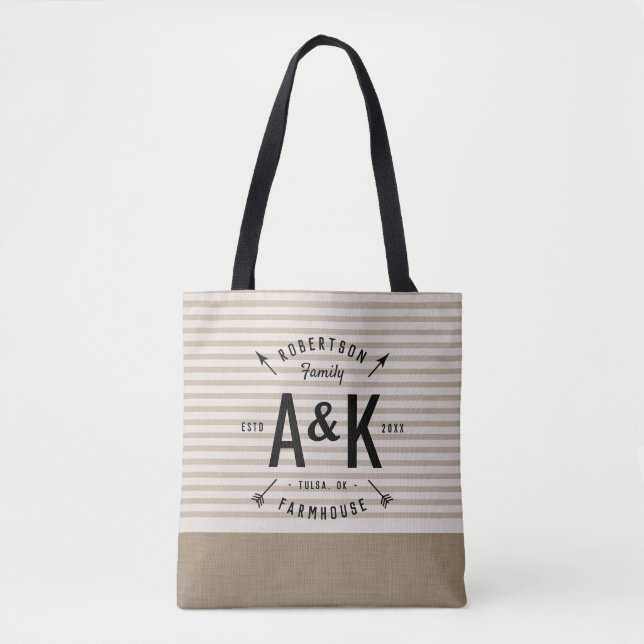Rustikale Arrow-Monogramm-Totbeutel Tasche (Vorderseite)