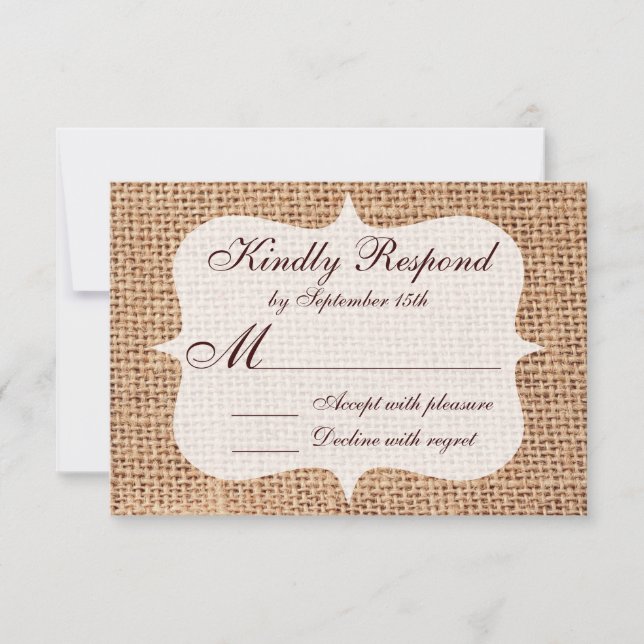 Rustikale, auf Landesebene gedruckte Hochzeitskart RSVP Karte (Vorderseite)