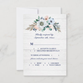 Rustikale Auswahl an floralen Hochzeitsmahlzeiten RSVP Karte