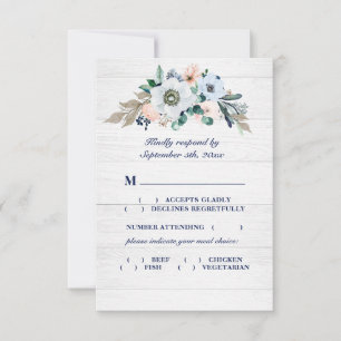 Rustikale Auswahl an floralen Hochzeitsmahlzeiten RSVP Karte