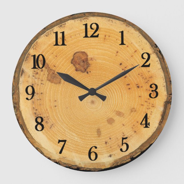 Rustikale, authentische Rundholzscheibe Große Wanduhr (Vorderseite)